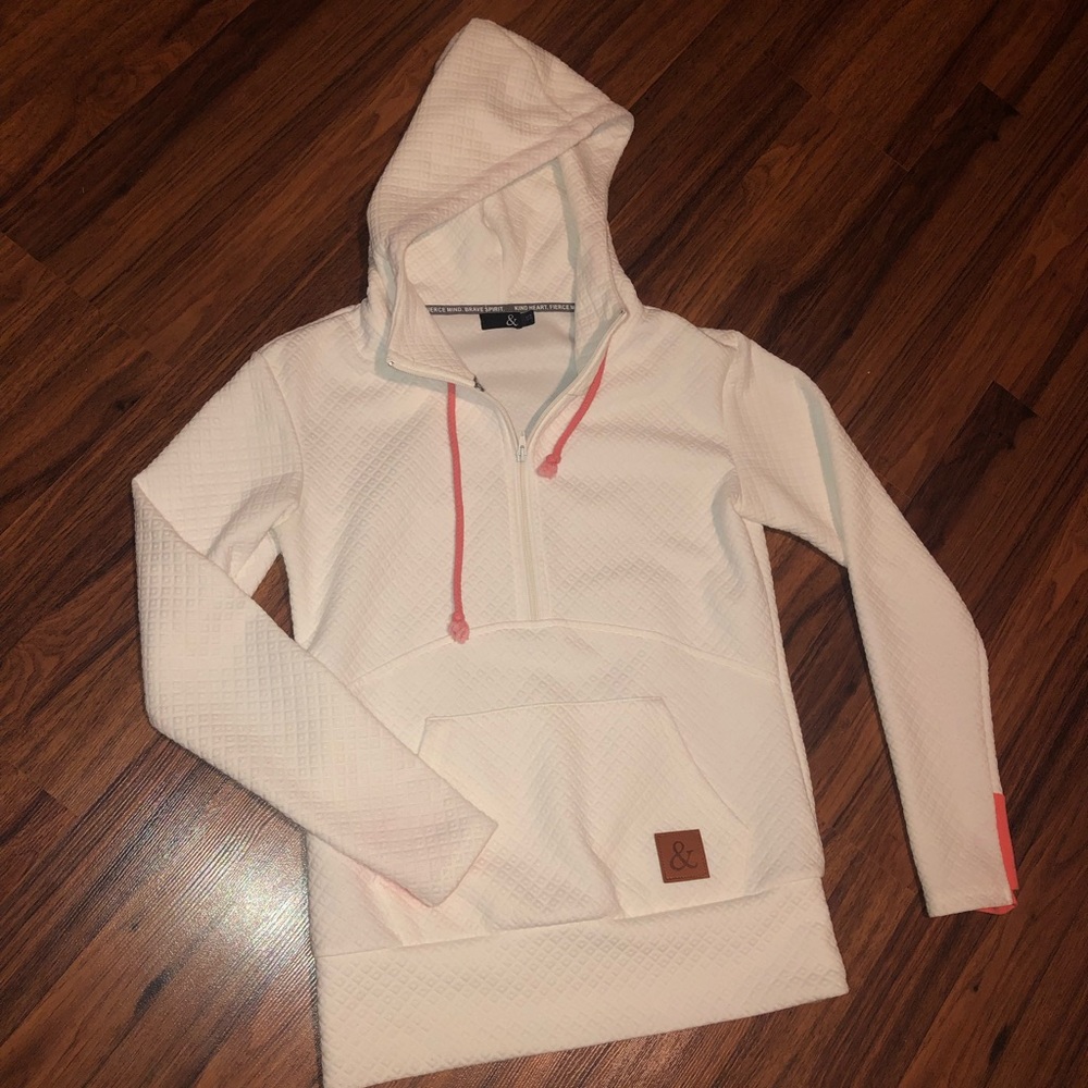 White & coral half zip